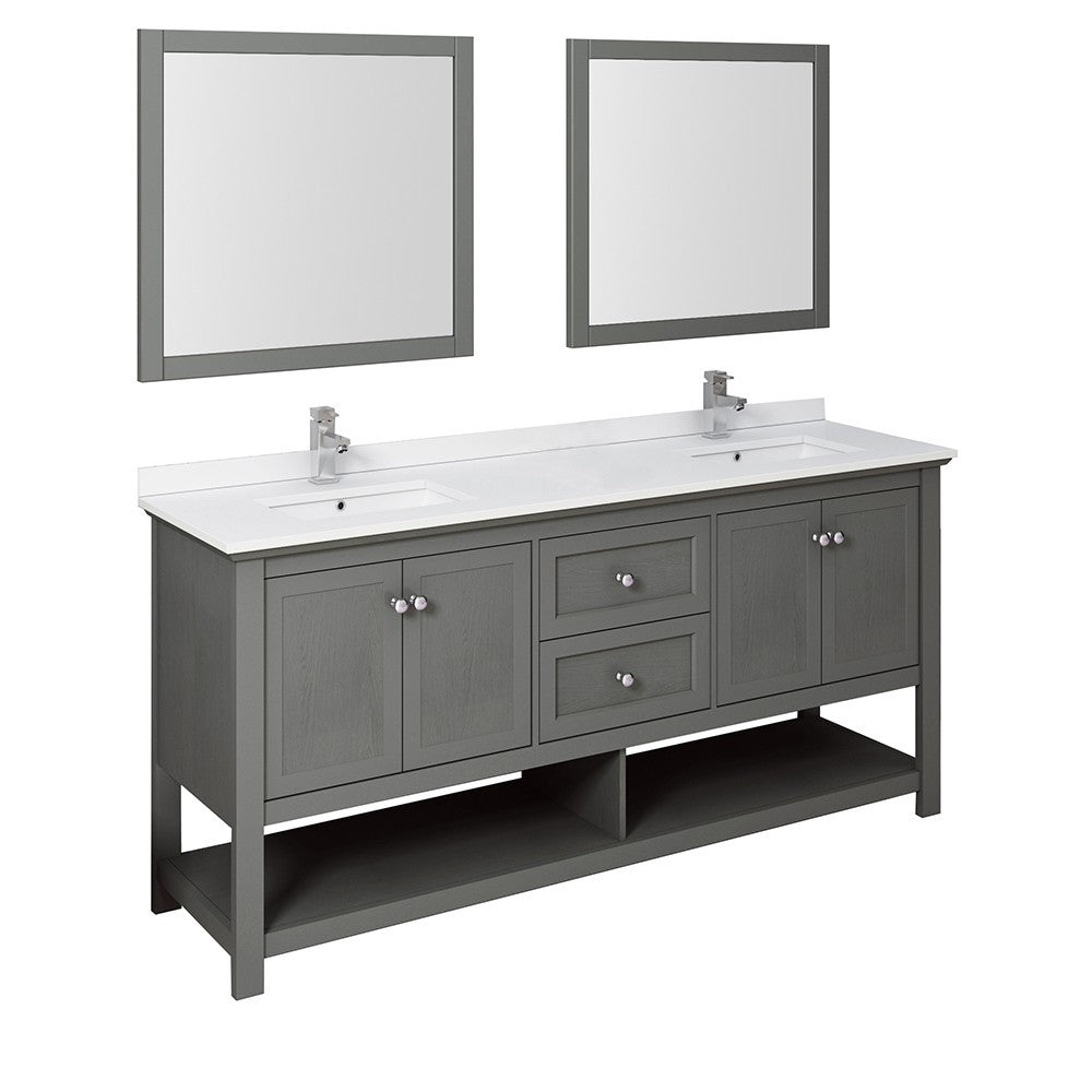 72 Gray Wood Veneer Traditional Double Sink Bathroom Vanity w/ Mirrors