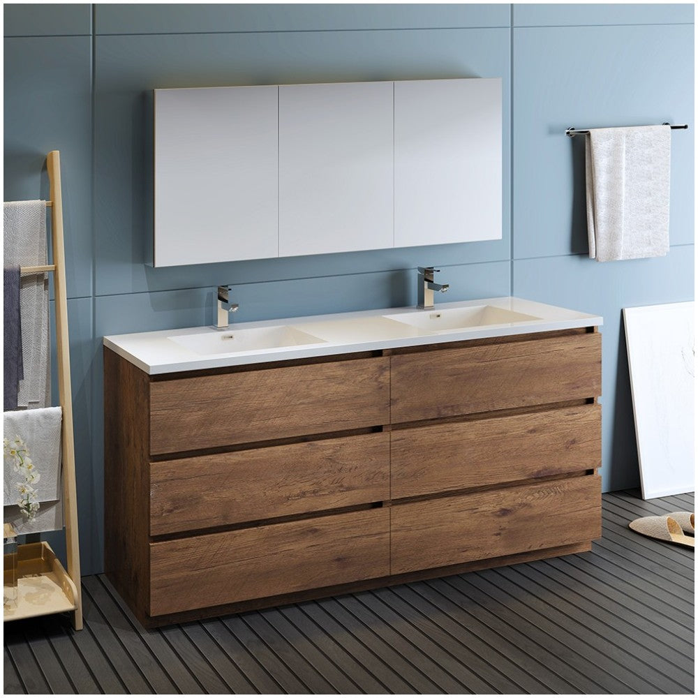 72 Rosewood Free Standing Dbl Sink Bathroom Vanity, Medicine Cabinet, FVN93