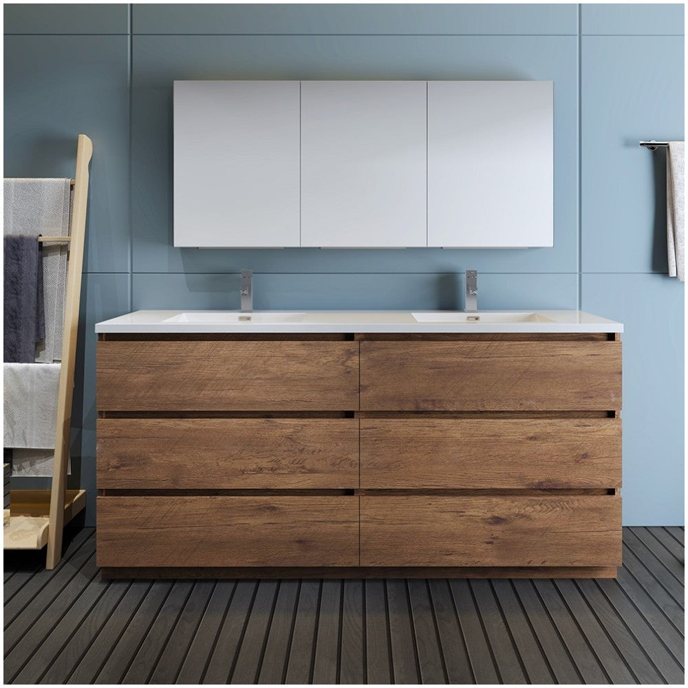 72 Rosewood Free Standing Dbl Sink Bathroom Vanity, Medicine Cabinet, FVN93