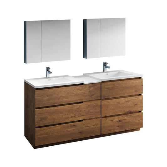 72 Rosewood Free Standing Dbl Sink Bathroom Vanity, Medicine Cabinet