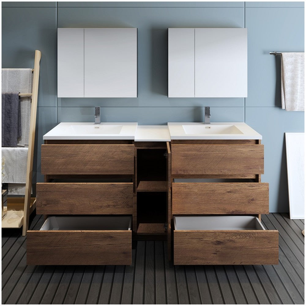 72 Rosewood Free Standing Dbl Sink Bathroom Vanity, Medicine Cabinet