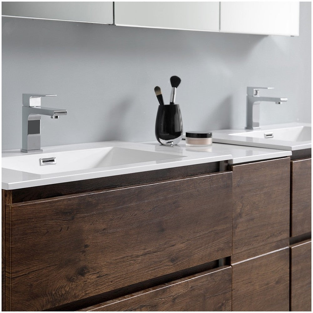 72 Rosewood Free Standing Dbl Sink Bathroom Vanity, Medicine Cabinet