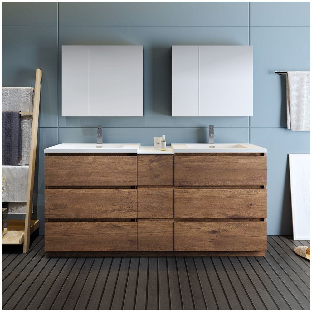 72 Rosewood Free Standing Dbl Sink Bathroom Vanity, Medicine Cabinet