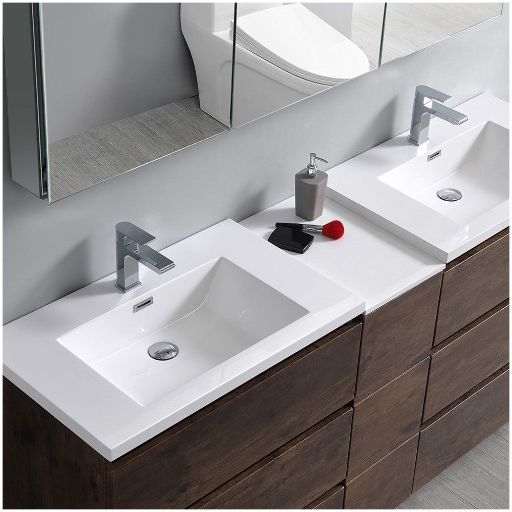 72 Rosewood Free Standing Dbl Sink Bathroom Vanity, Medicine Cabinet