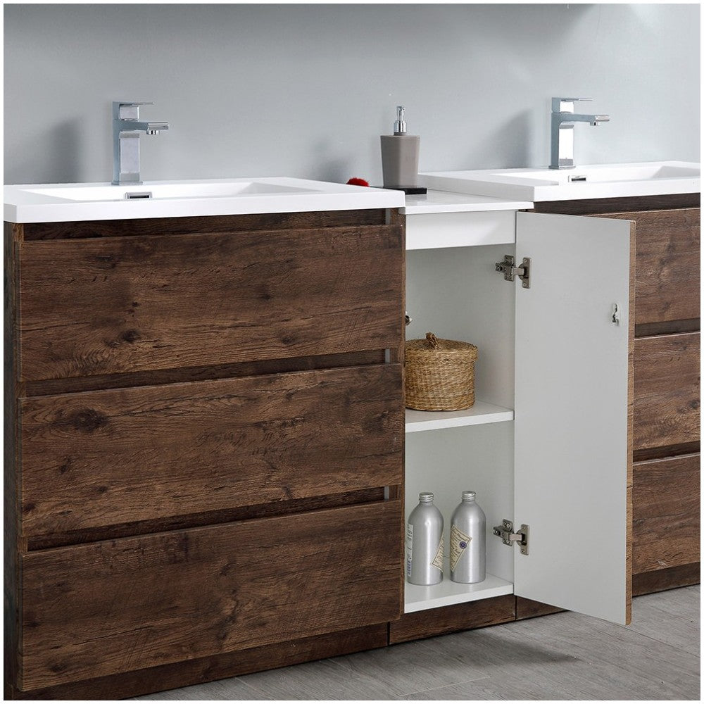 72 Rosewood Free Standing Dbl Sink Bathroom Vanity, Medicine Cabinet