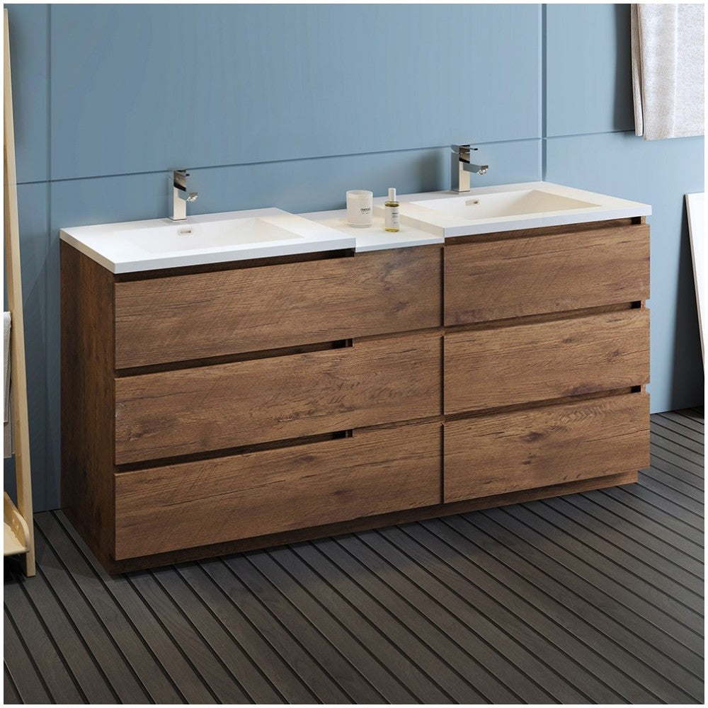 72 Rosewood Free Standing Double Sink Bathroom Cabinet w/ Integrated Sinks