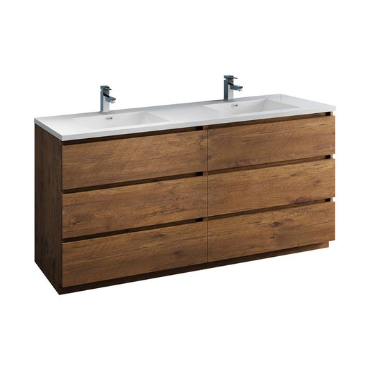 72 Rosewood Free Standing Modern Bathroom Cabinet w/ Integrated Double Sink