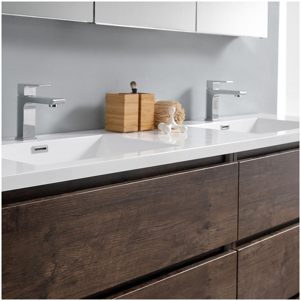 72 Rosewood Free Standing Modern Bathroom Cabinet w/ Integrated Double Sink