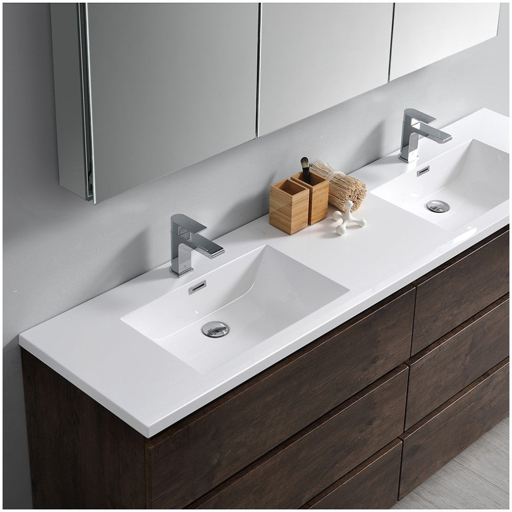 72 Rosewood Free Standing Modern Bathroom Cabinet w/ Integrated Double Sink