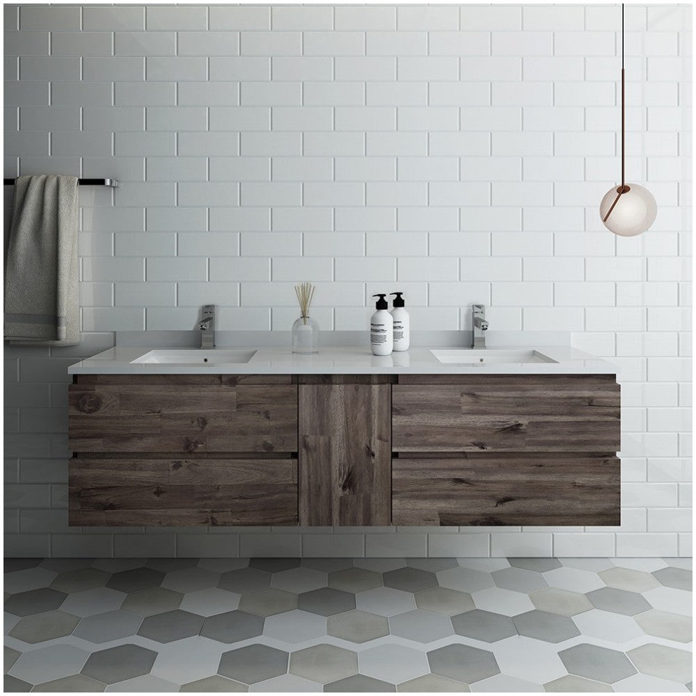72 Wall Hung Double Sink Bathroom Cabinet w/ Top & Sinks, FCB31-301230ACA-CWH-U
