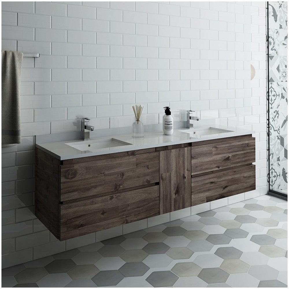 72 Wall Hung Double Sink Bathroom Cabinet w/ Top & Sinks, FCB31-301230ACA-CWH-U
