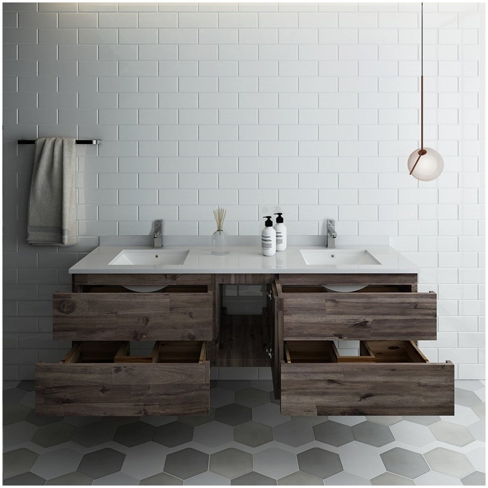 72 Wall Hung Double Sink Bathroom Cabinet w/ Top & Sinks, FCB31-301230ACA-CWH-U