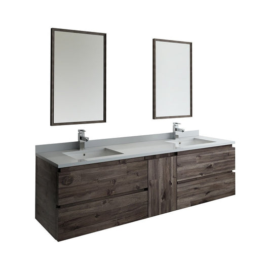 72 Wall Hung Double Sink Modern Bathroom Vanity w/ Mirrors, FVN31-301230ACA