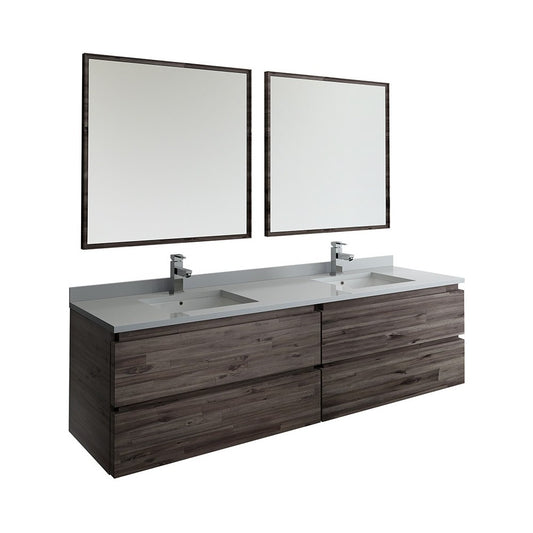 72 Wall Hung Double Sink Modern Bathroom Vanity w/ Mirrors, FVN31-3636ACA