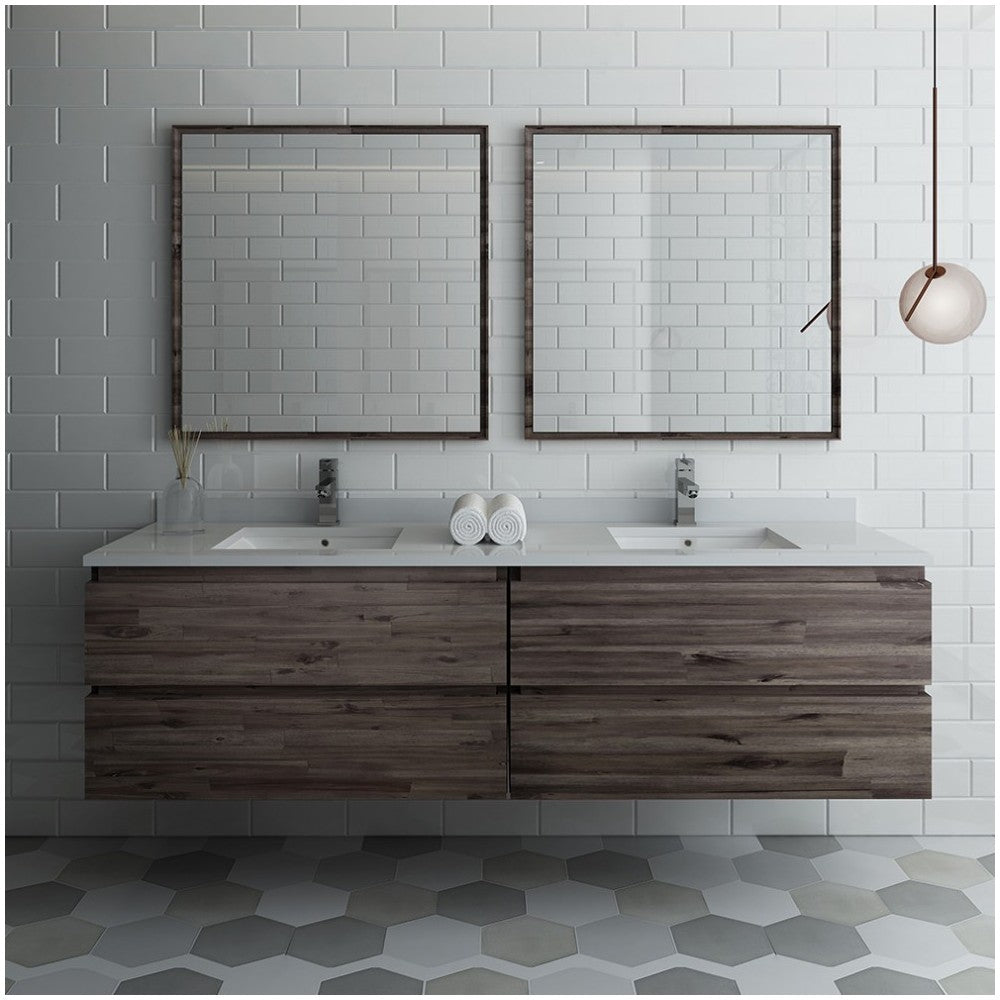 72 Wall Hung Double Sink Modern Bathroom Vanity w/ Mirrors, FVN31-3636ACA