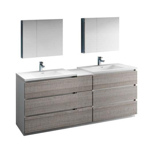 84 Ash Gray Free Standing Double Sink Modern Bathroom Vanity w/ Medicine Cabinet