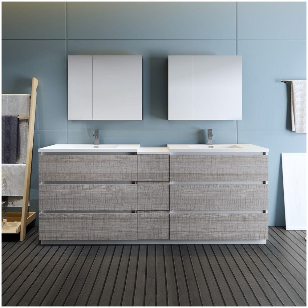 84 Ash Gray Free Standing Double Sink Modern Bathroom Vanity w/ Medicine Cabinet
