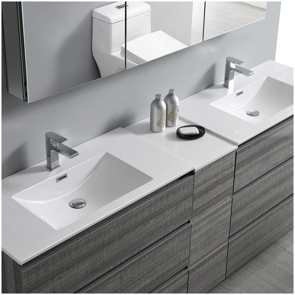 84 Ash Gray Free Standing Double Sink Modern Bathroom Vanity w/ Medicine Cabinet