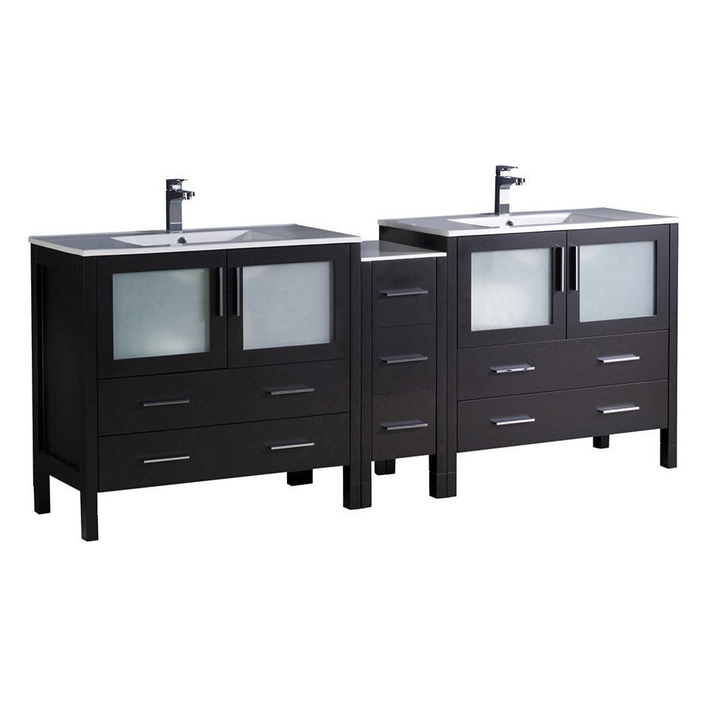 84 Espresso Double Sink Bathroom Cabinets w/ Integrated Sinks, FCB62-361236ES-I