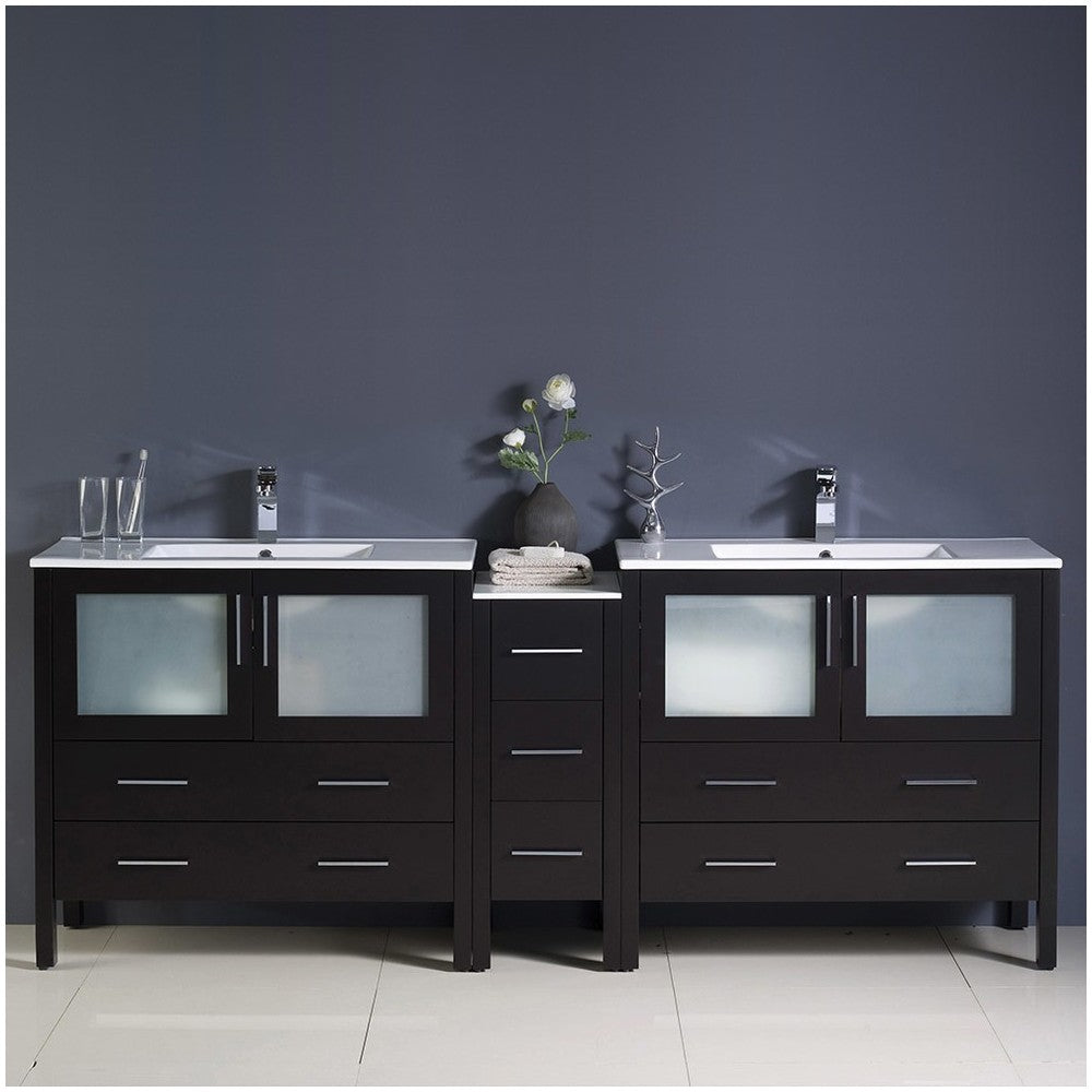 84 Espresso Double Sink Bathroom Cabinets w/ Integrated Sinks, FCB62-361236ES-I