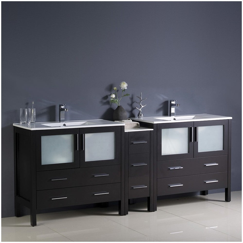 84 Espresso Double Sink Bathroom Cabinets w/ Integrated Sinks, FCB62-361236ES-I