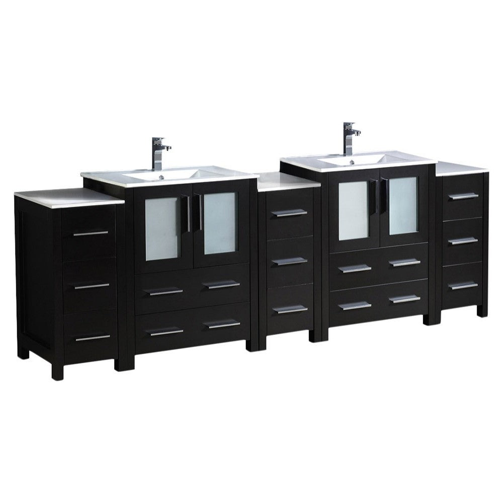 84 Espresso Double Sink Bathroom Cabinets w/ Integrated Sinks, FCB62-72ES-I