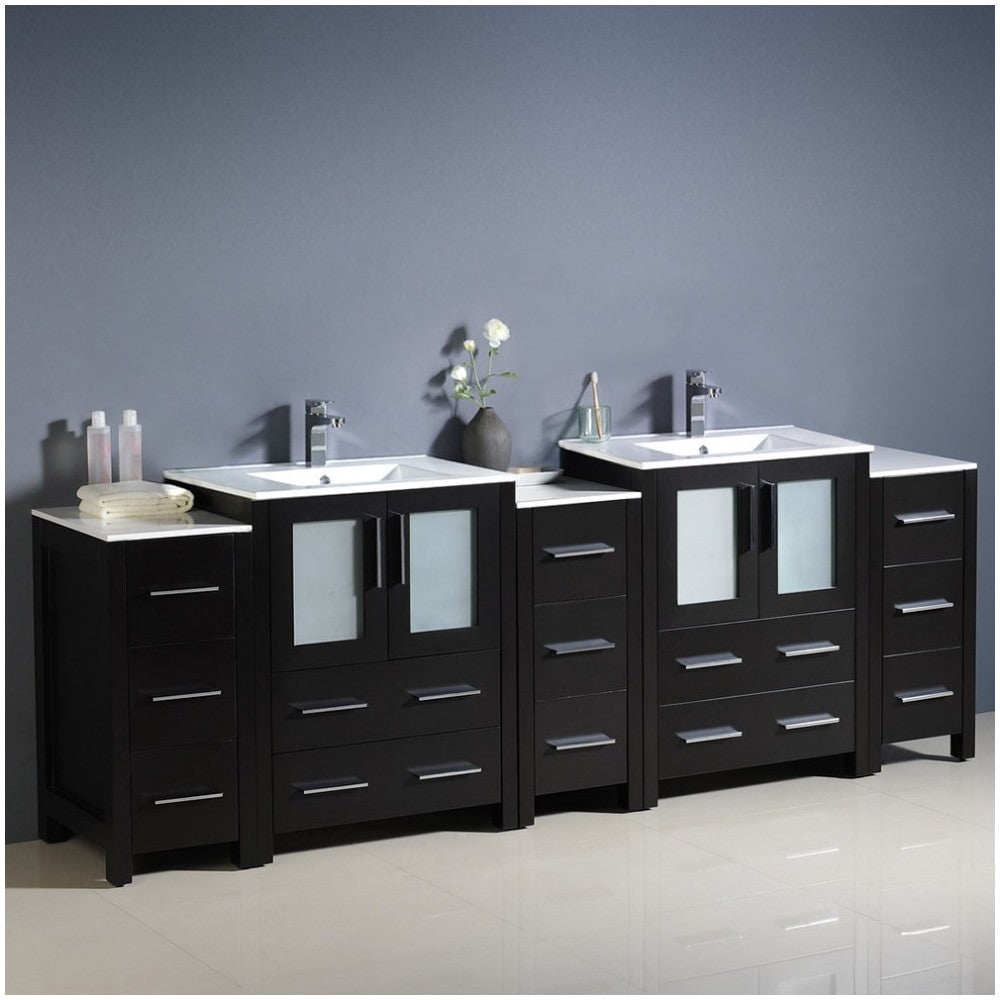 84 Espresso Double Sink Bathroom Cabinets w/ Integrated Sinks, FCB62-72ES-I