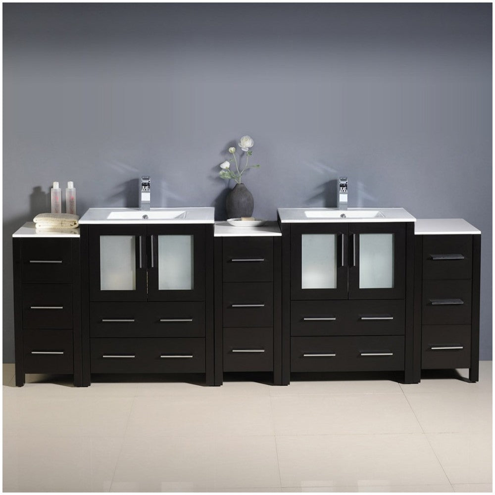 84 Espresso Double Sink Bathroom Cabinets w/ Integrated Sinks, FCB62-72ES-I