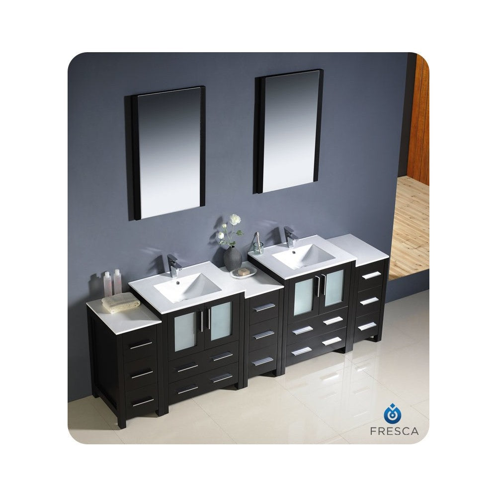 84 Espresso Double Sink Bathroom Vanity w/ 3 Side Cabinets & Integrated Sinks