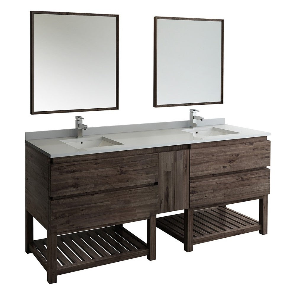 84 Floor Standing Double Sink Modern Bathroom Vanity w/ Open Bottom & Mirrors