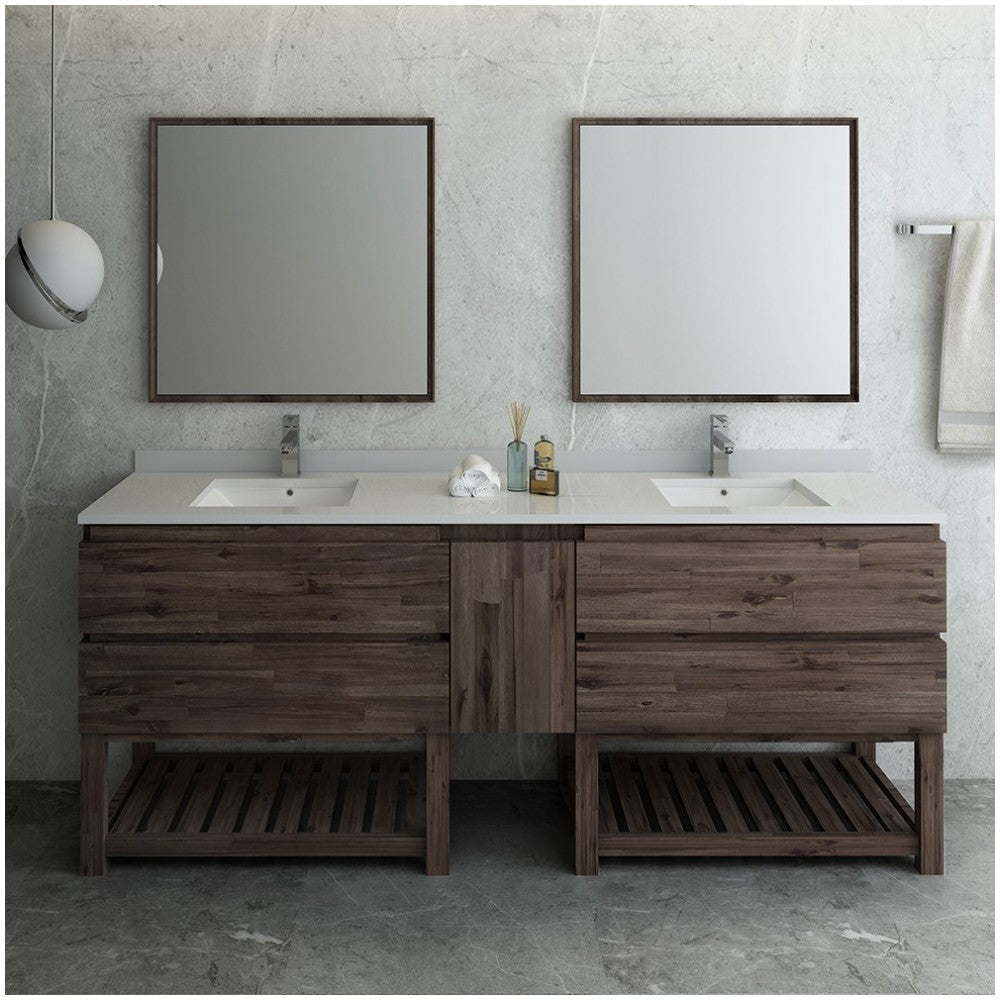 84 Floor Standing Double Sink Modern Bathroom Vanity w/ Open Bottom & Mirrors