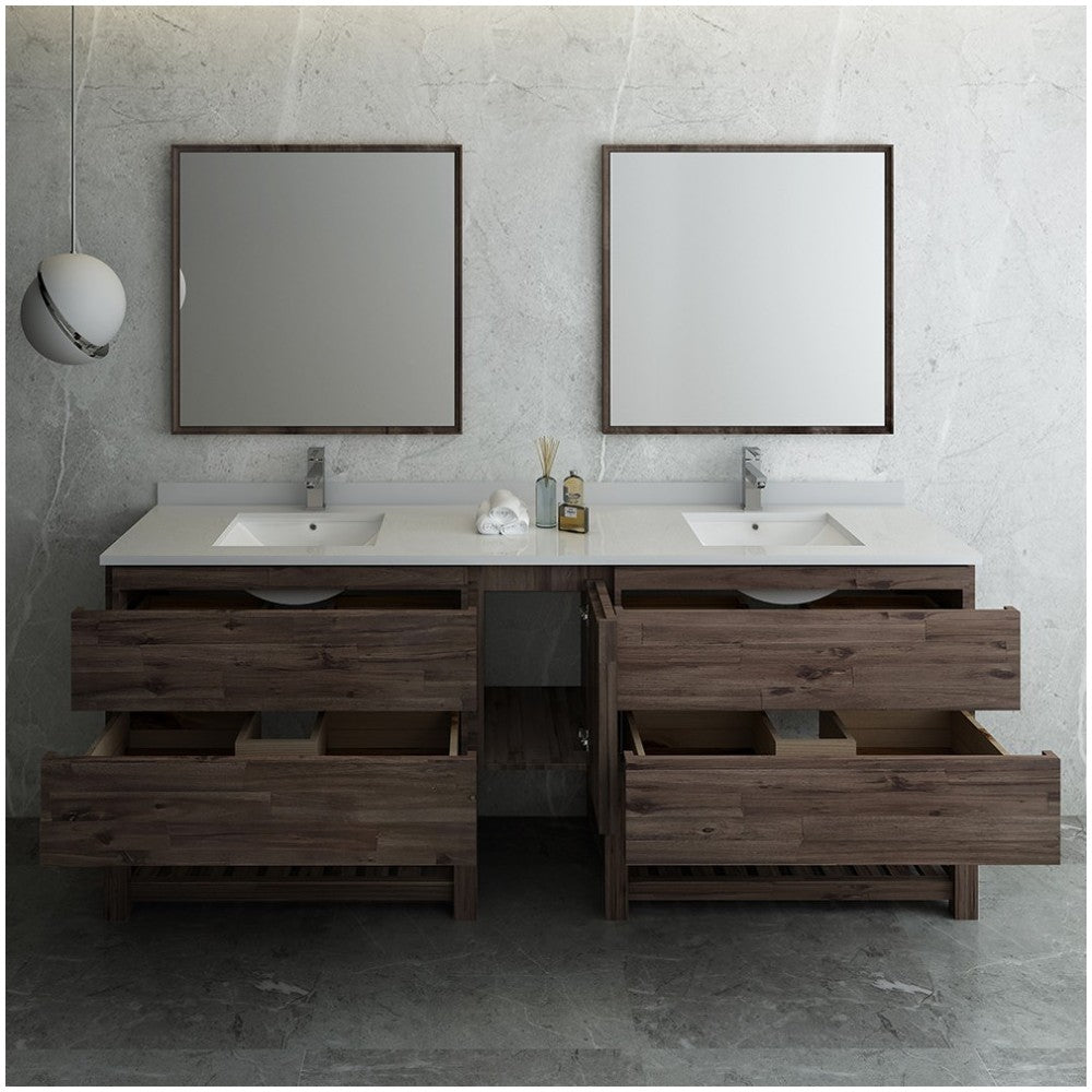 84 Floor Standing Double Sink Modern Bathroom Vanity w/ Open Bottom & Mirrors