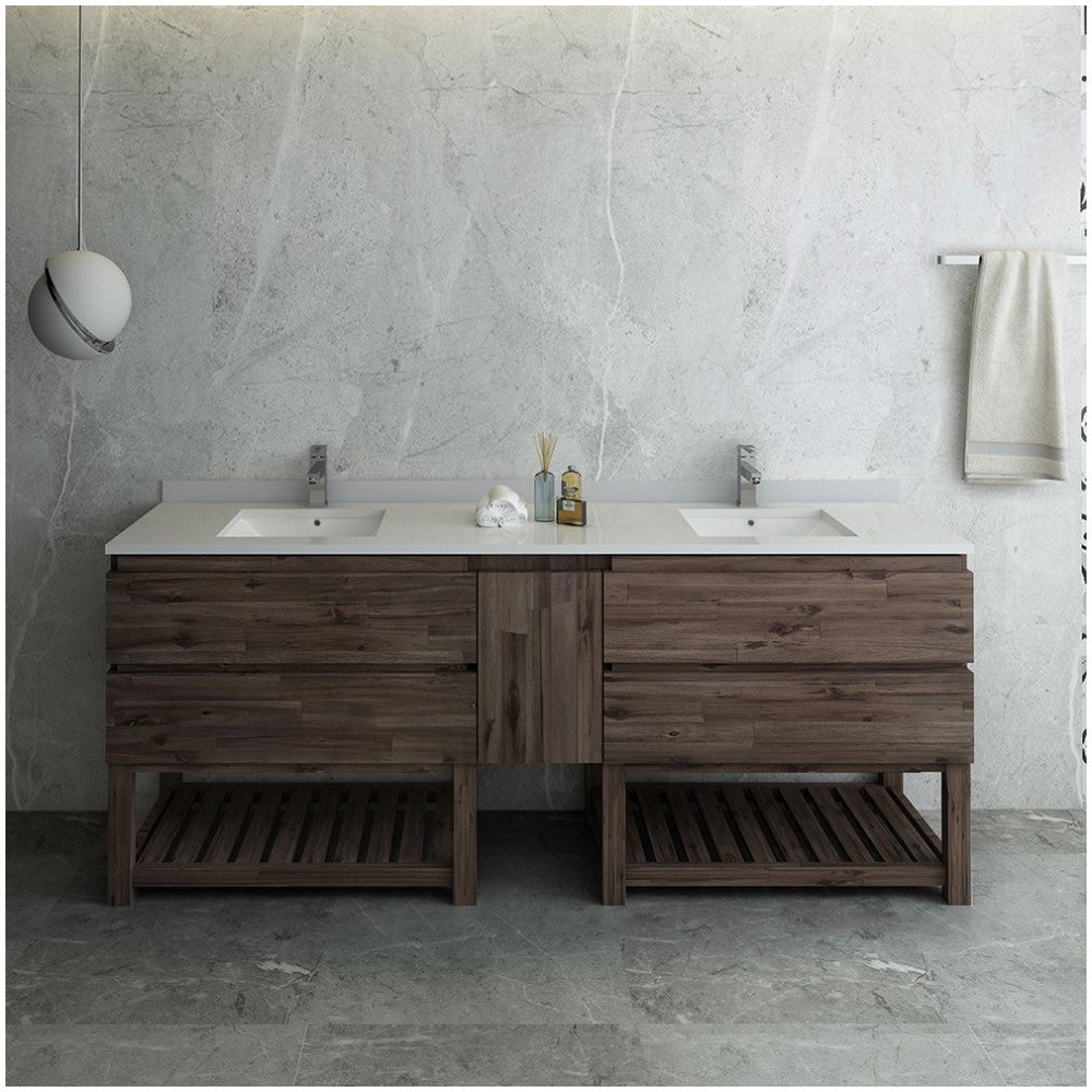 84 Floor Standing Open Bottom Double Sink Modern Bathroom Cabinet w/ Top & Sinks