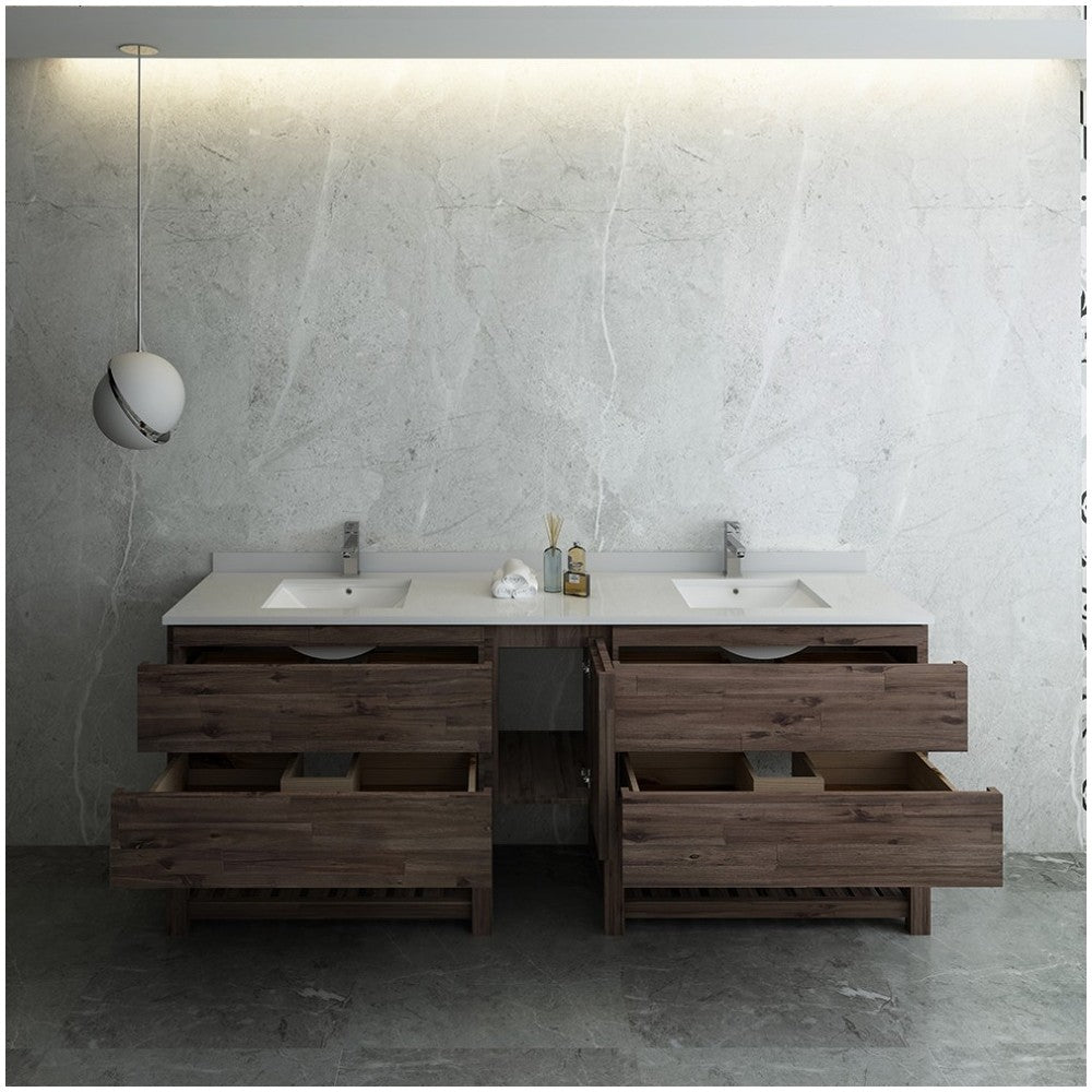 84 Floor Standing Open Bottom Double Sink Modern Bathroom Cabinet w/ Top & Sinks