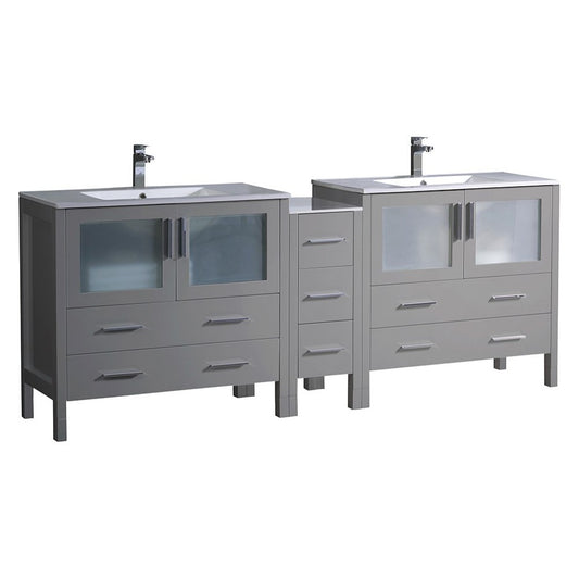 84 Gray Double Sink Bathroom Cabinets w/ Integrated Sinks, FCB62-361236GR-I