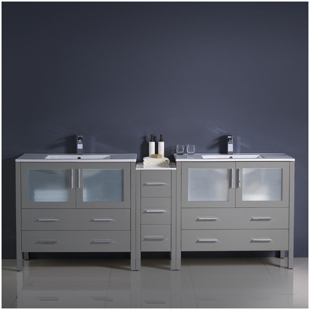 84 Gray Double Sink Bathroom Cabinets w/ Integrated Sinks, FCB62-361236GR-I