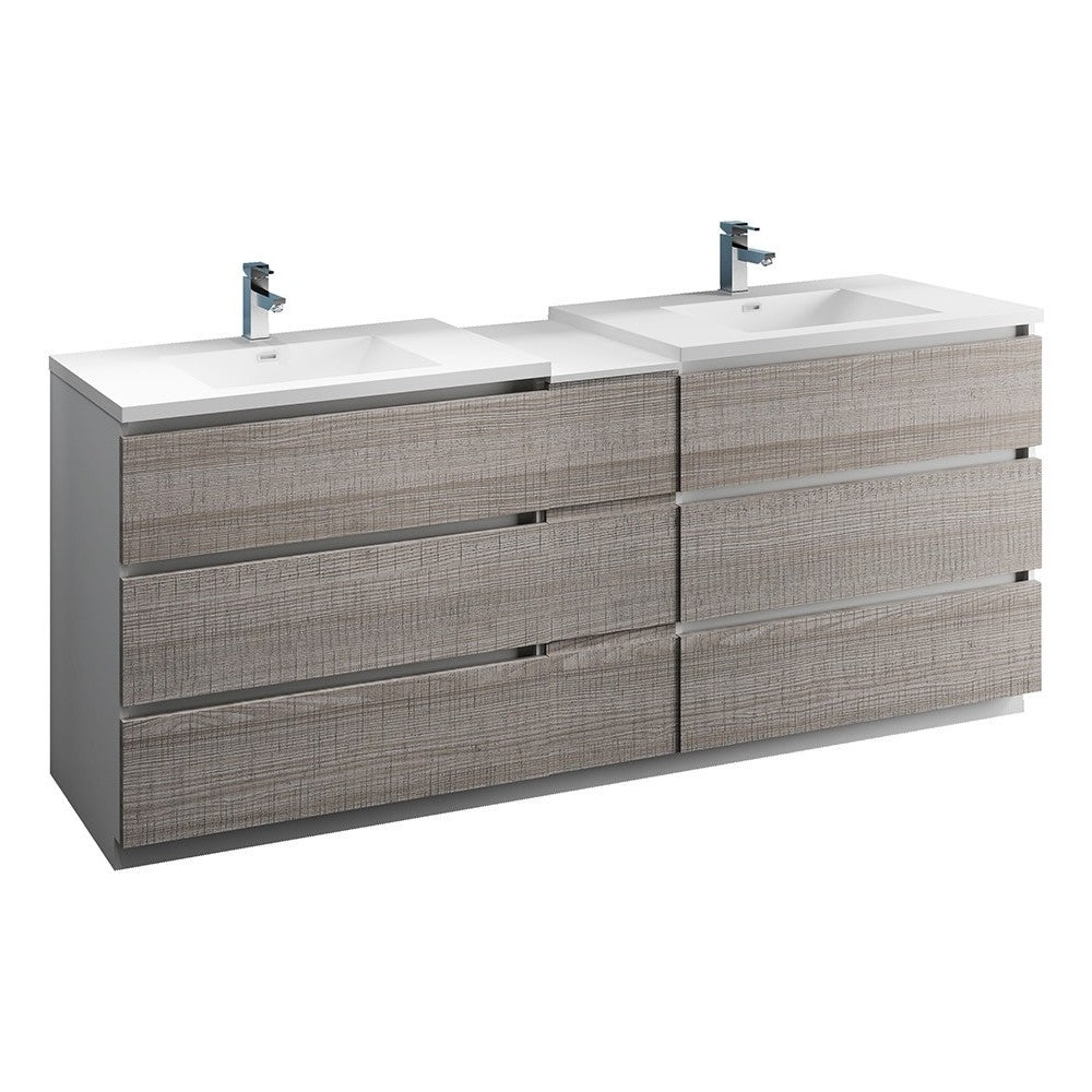 84 Gray Free Standing Dbl Sink Modern Bathroom Cabinet, Integrated Sinks, Senza