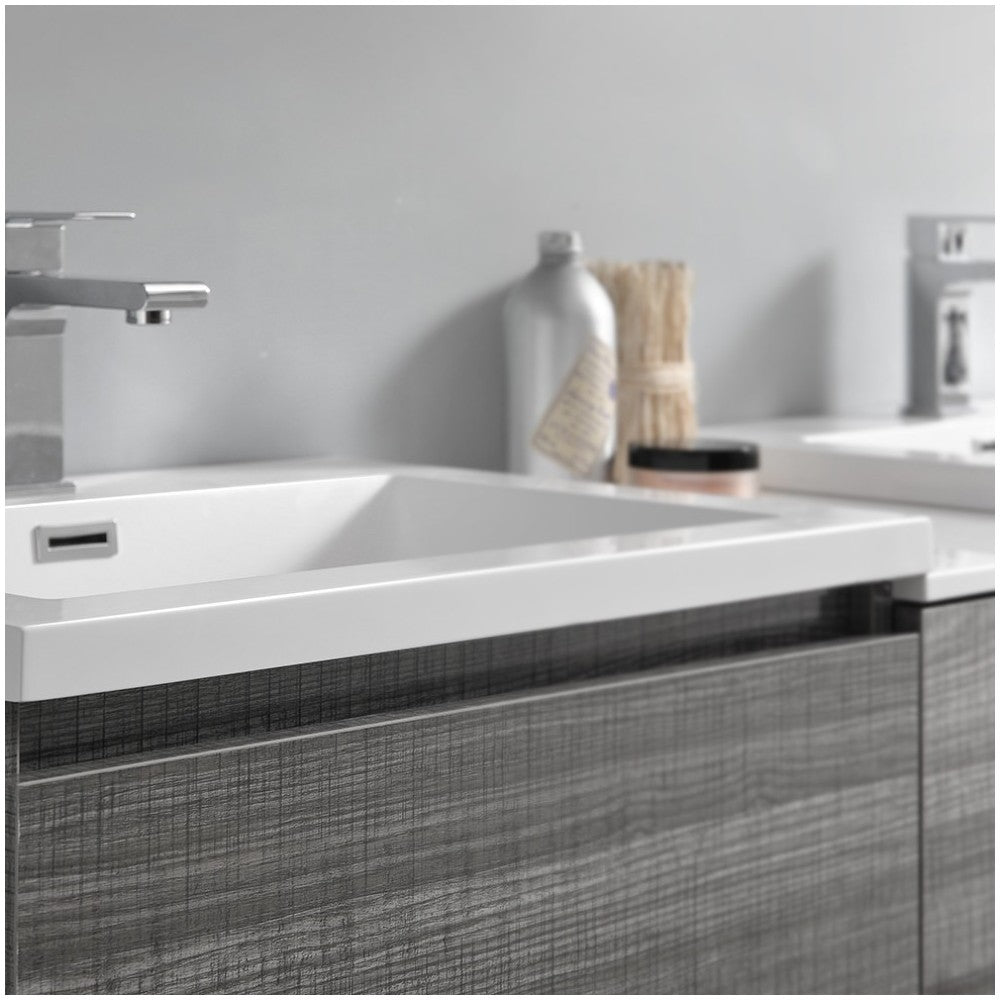 84 Gray Free Standing Dbl Sink Modern Bathroom Cabinet, Integrated Sinks, Senza