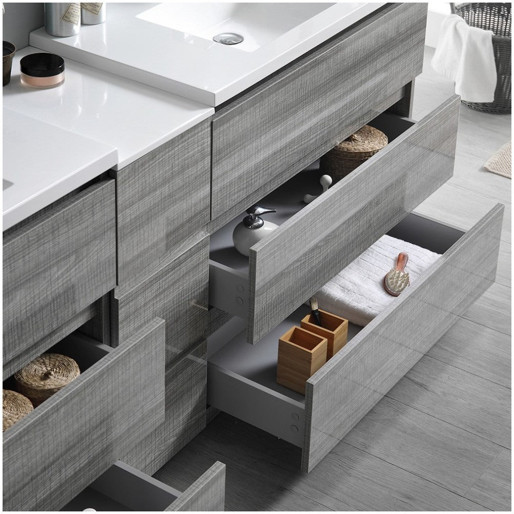 84 Gray Free Standing Dbl Sink Modern Bathroom Cabinet, Integrated Sinks, Senza