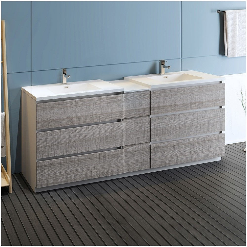 84 Gray Free Standing Dbl Sink Modern Bathroom Cabinet, Integrated Sinks, Senza