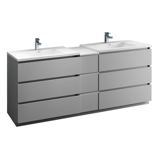 84 Gray Free Standing Double Sink Modern Bathroom Cabinet w/ Integrated Sinks