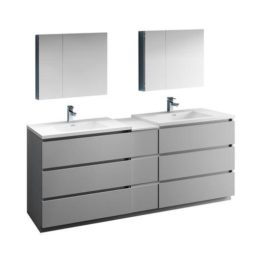 84 Gray Free Standing Double Sink Modern Bathroom Vanity w/ Medicine Cabinet