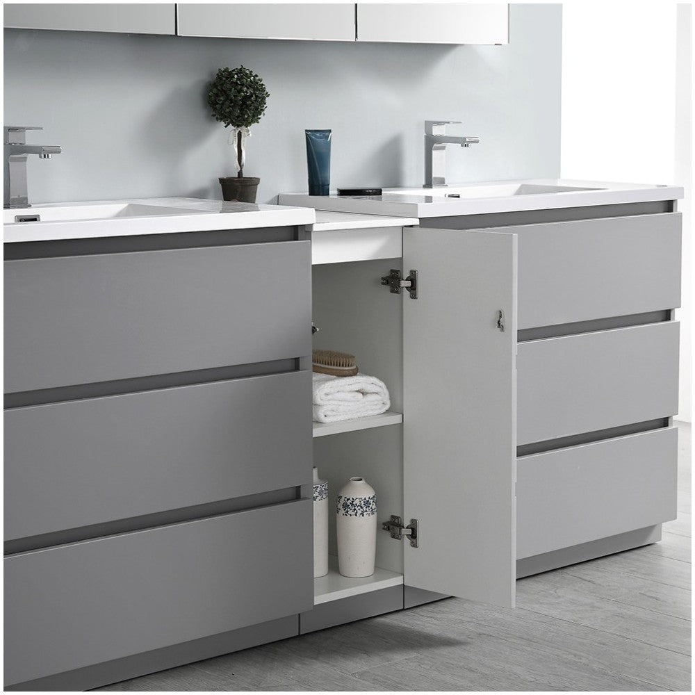 84 Gray Free Standing Double Sink Modern Bathroom Vanity w/ Medicine Cabinet