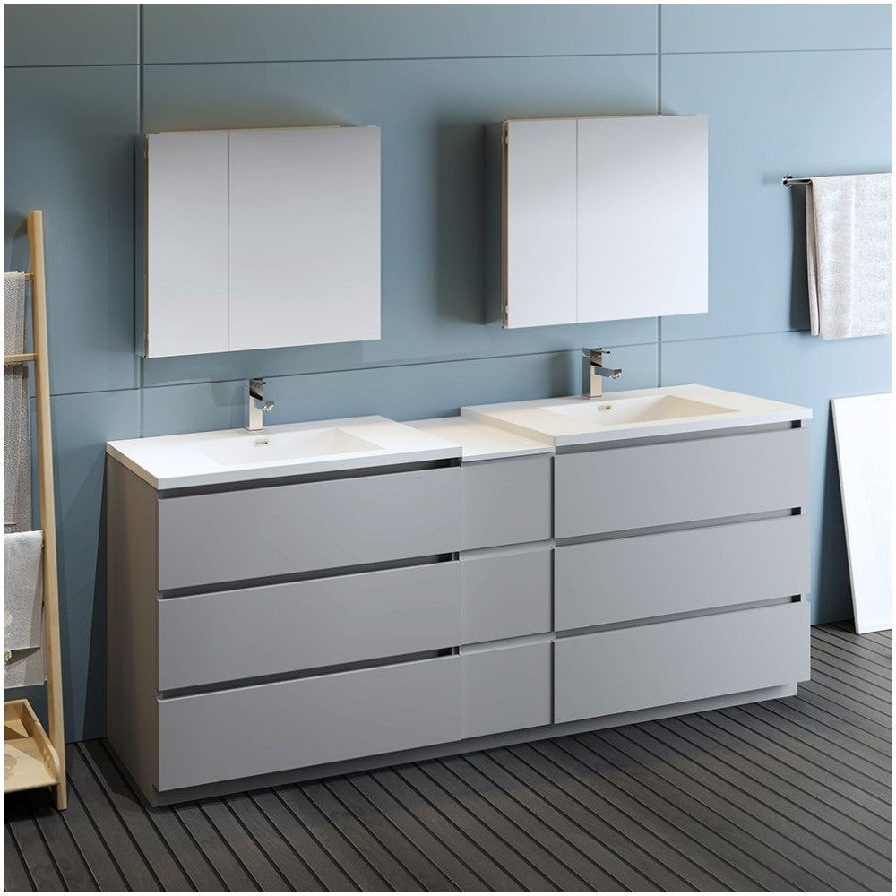 84 Gray Free Standing Double Sink Modern Bathroom Vanity w/ Medicine Cabinet