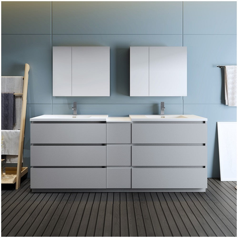 84 Gray Free Standing Double Sink Modern Bathroom Vanity w/ Medicine Cabinet
