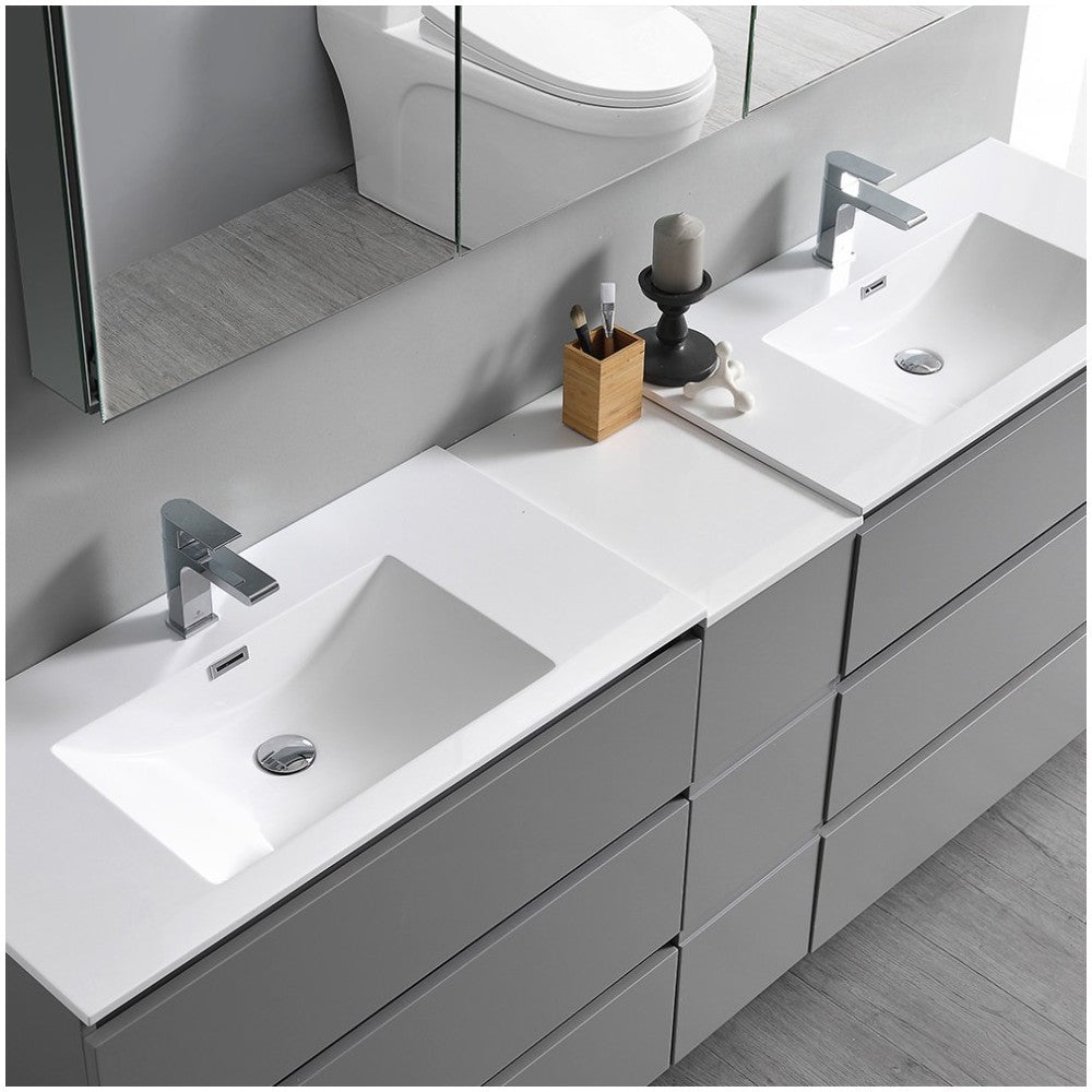 84 Gray Free Standing Double Sink Modern Bathroom Vanity w/ Medicine Cabinet