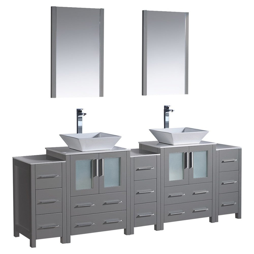 84 Gray Modern Double Sink Bathroom Vanity w/ 3 Side Cabinets & Vessel Sinks