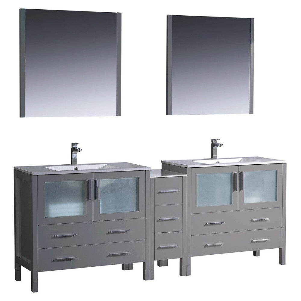 84 Gray Modern Double Sink Bathroom Vanity w/ Side Cabinet & Integrated Sinks