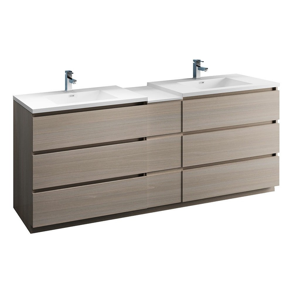 84 Gray Wood Free Standing Double Sink Bathroom Cabinet w/ Integrated Sinks