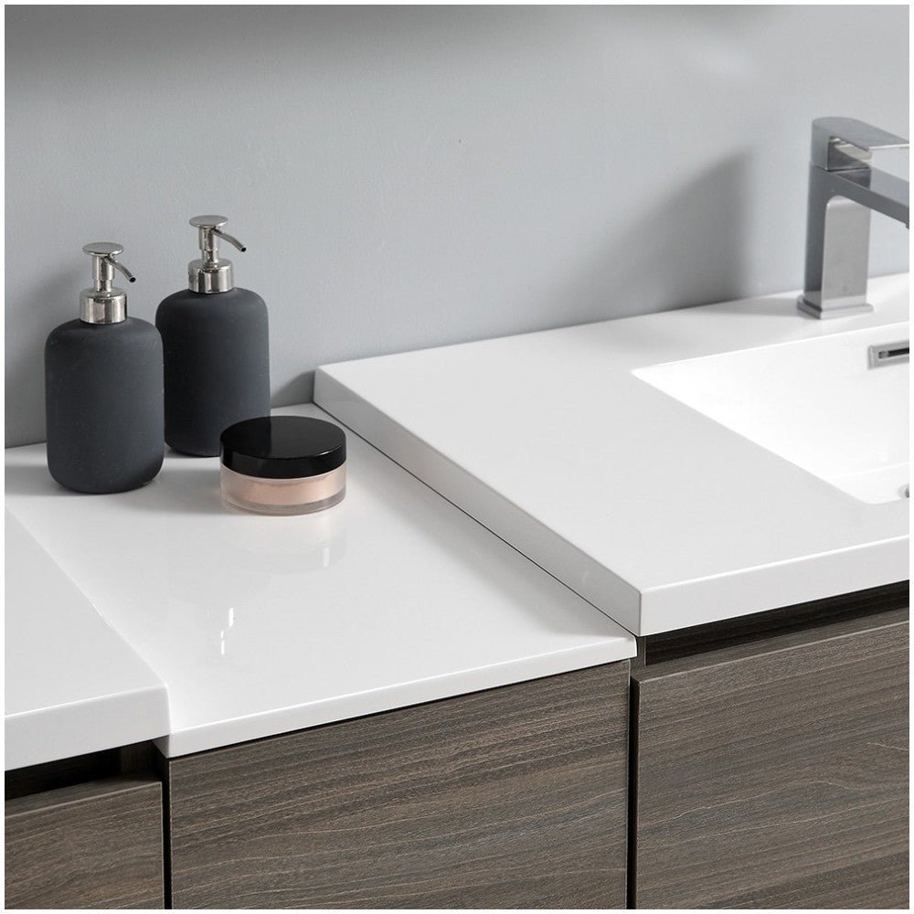 84 Gray Wood Free Standing Double Sink Bathroom Cabinet w/ Integrated Sinks